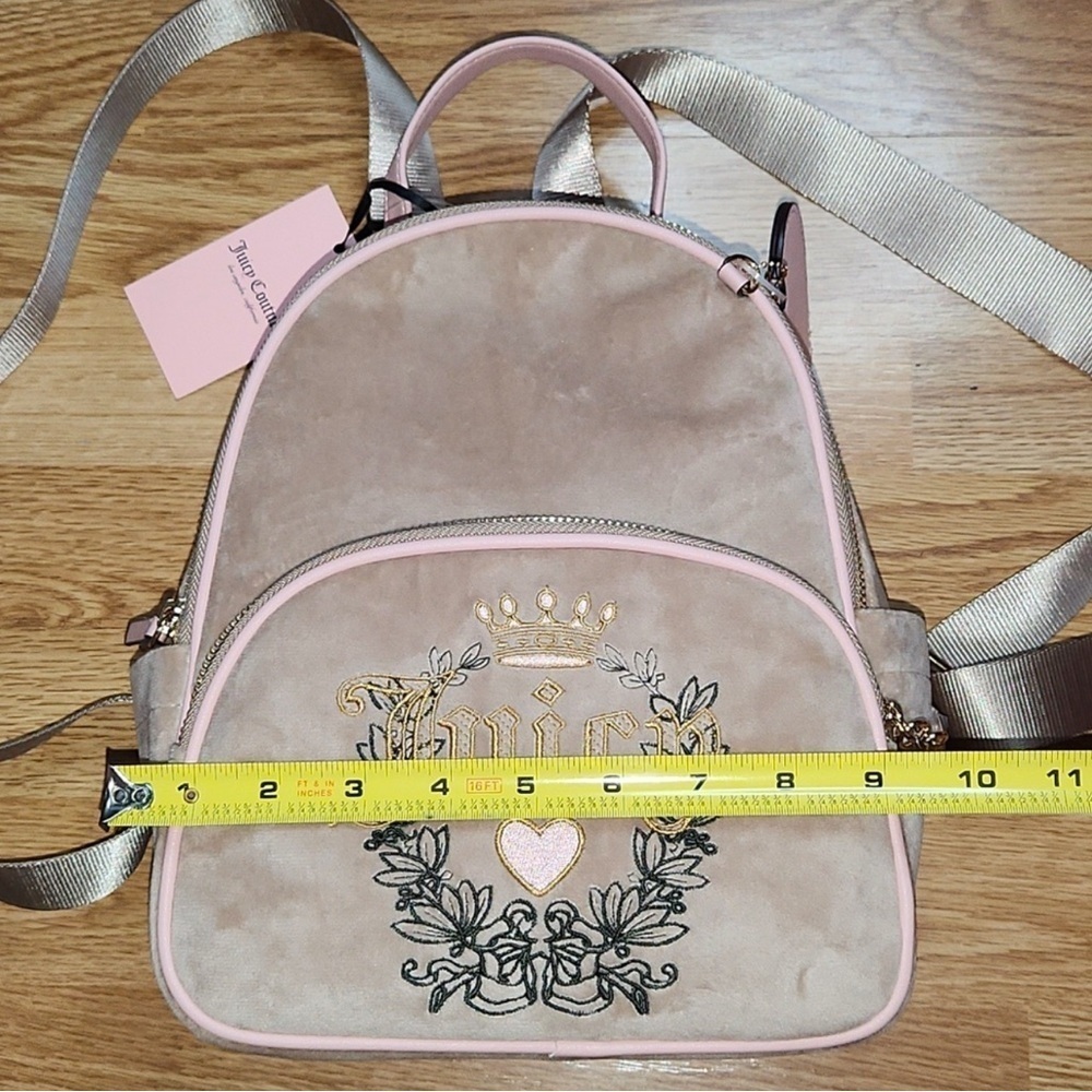 Juicy Couture Beige/ Pink Backpack with Heart Design and Suede Texture - Picture 8 of 11